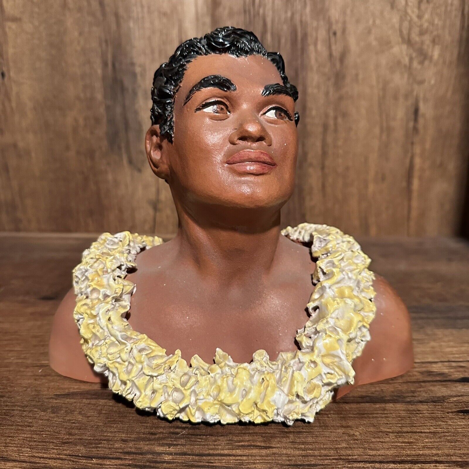 Vintage Hawaiian Ceramic Man Signed Bust Julene Mechler Honolulu “Ceremonies”