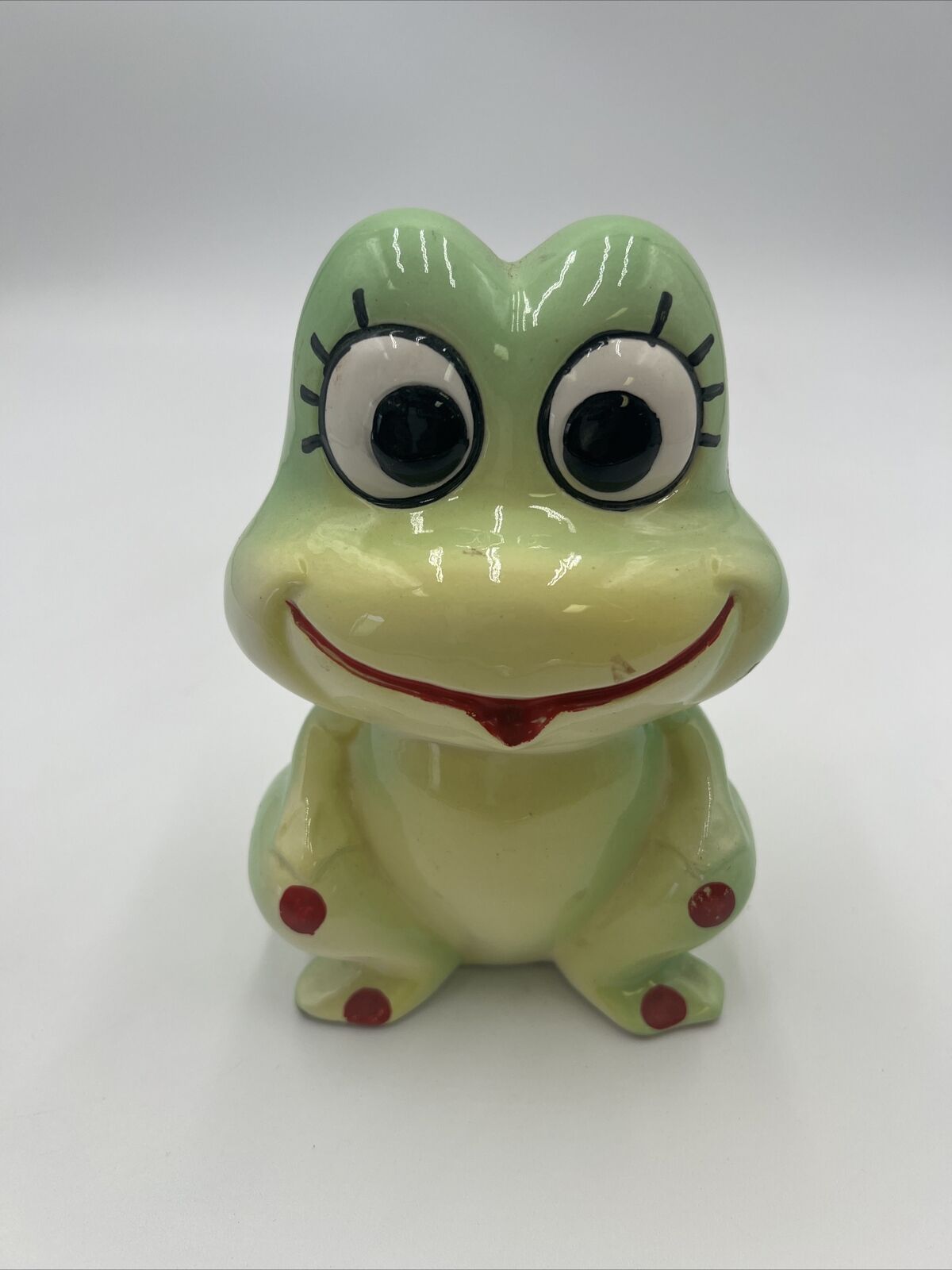 Vintage, 1970s Big Eyed Frog Ceramic Bank 6.5