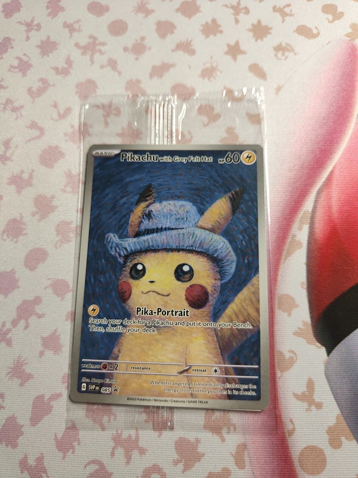 Pikachu With Grey Felt Hat G Please 085 Promo Card Pokemon Van Gogh Museum New 