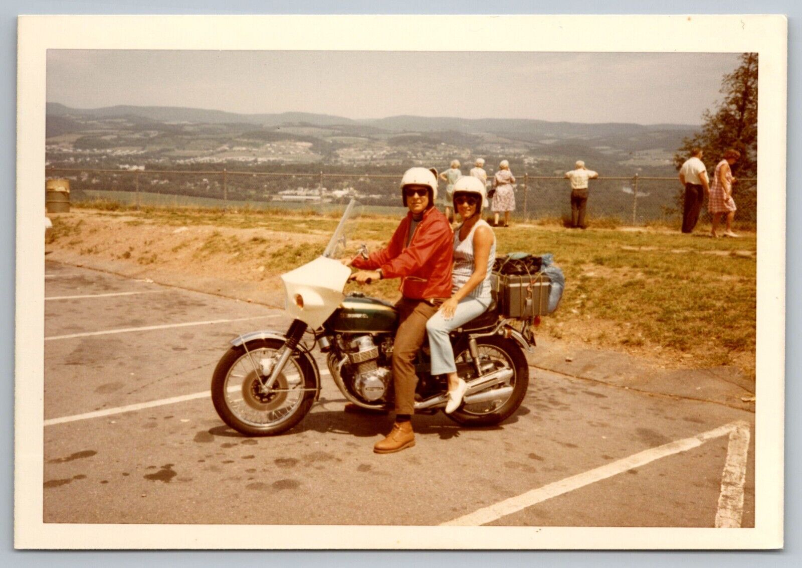 Couple on Motorcycle Vintage Snapshot Photo 1970 Honda cb750