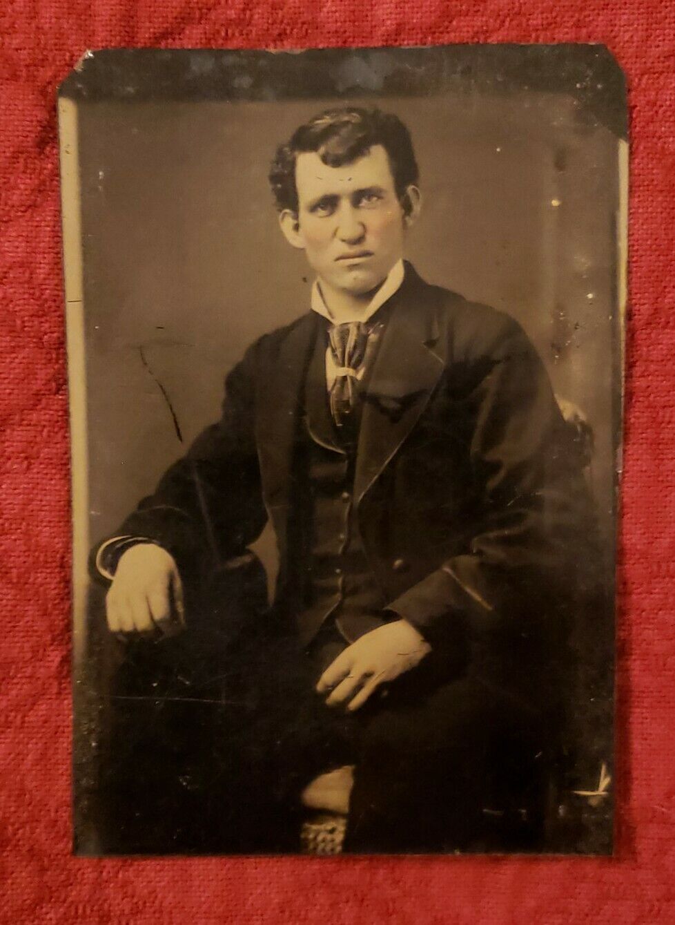 Tintype of Civil War Era Gentleman  Midwest Nice Portrait Huge hands