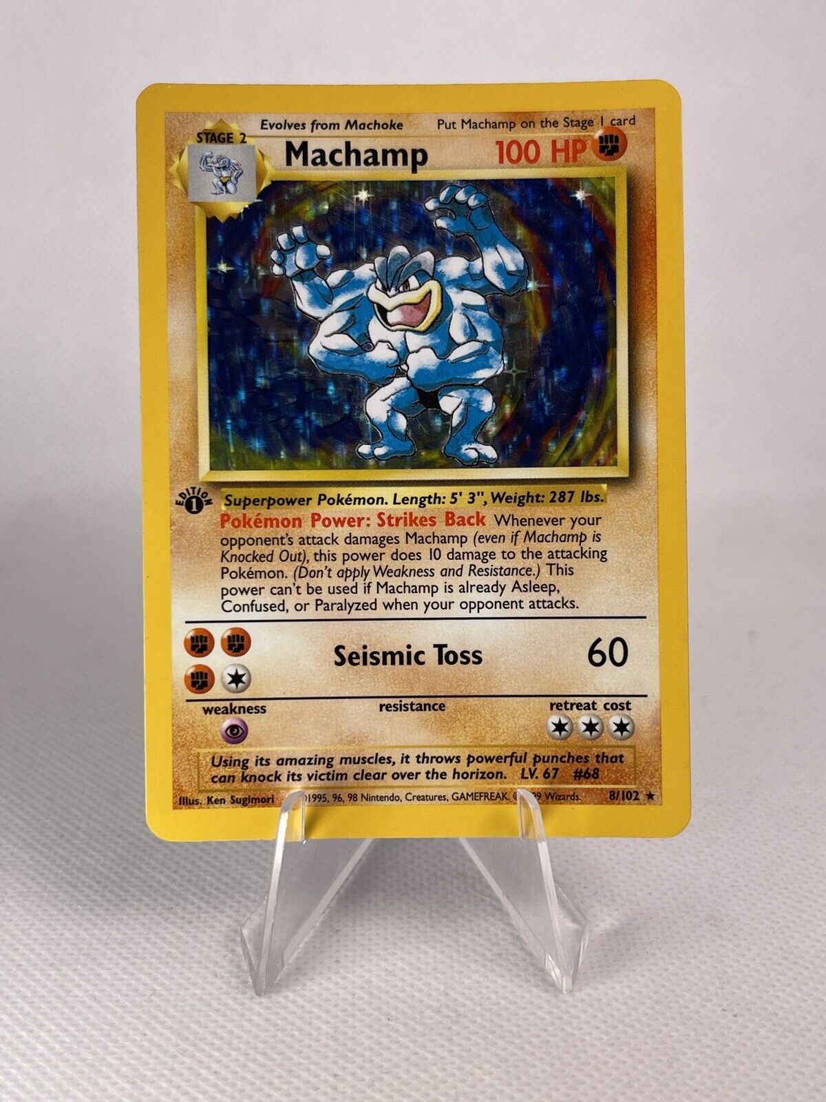 Pokemon TCG - 1st Edition MACHAMP 8/102 - Base Set WOTC - Holo Card - NM