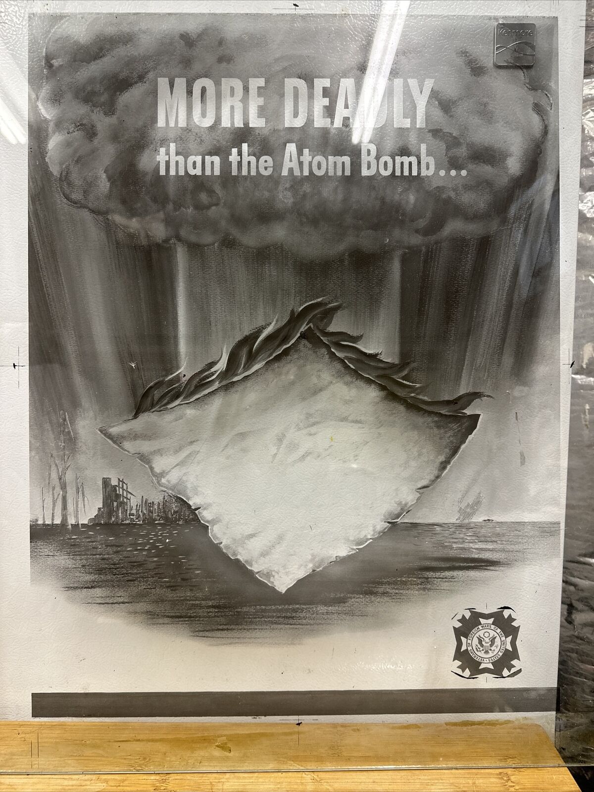WWII VFW MORE DEADLY THAN THE ATOM Bomb glass negative  PROPAGANDA POSTER WAR