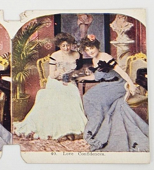 Love Confidences~1870s Victorian Ladies Stereoview~Hair style Gibson Pompadour