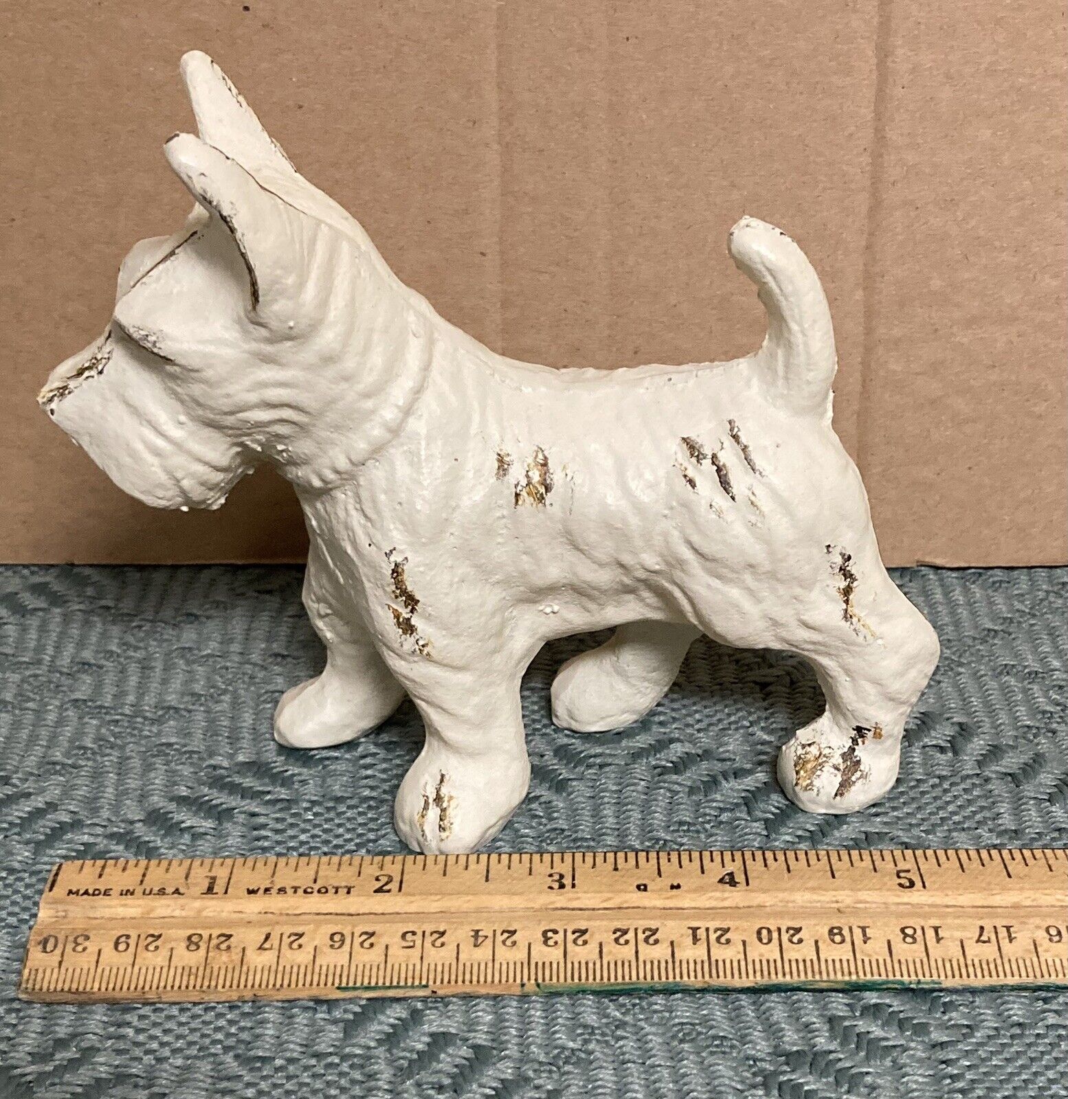 Vintage Heavy Cast Iron Metal White Scottie Dog Terrier Figurine 4 1/2” Tall