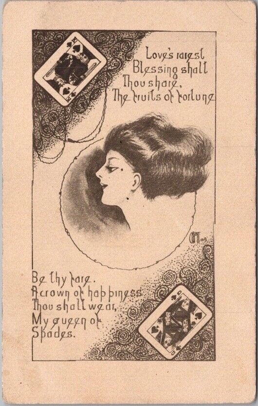 Vintage 1910s Romance Greetings Postcard Playing Cards / Artist-Signed / UNUSED