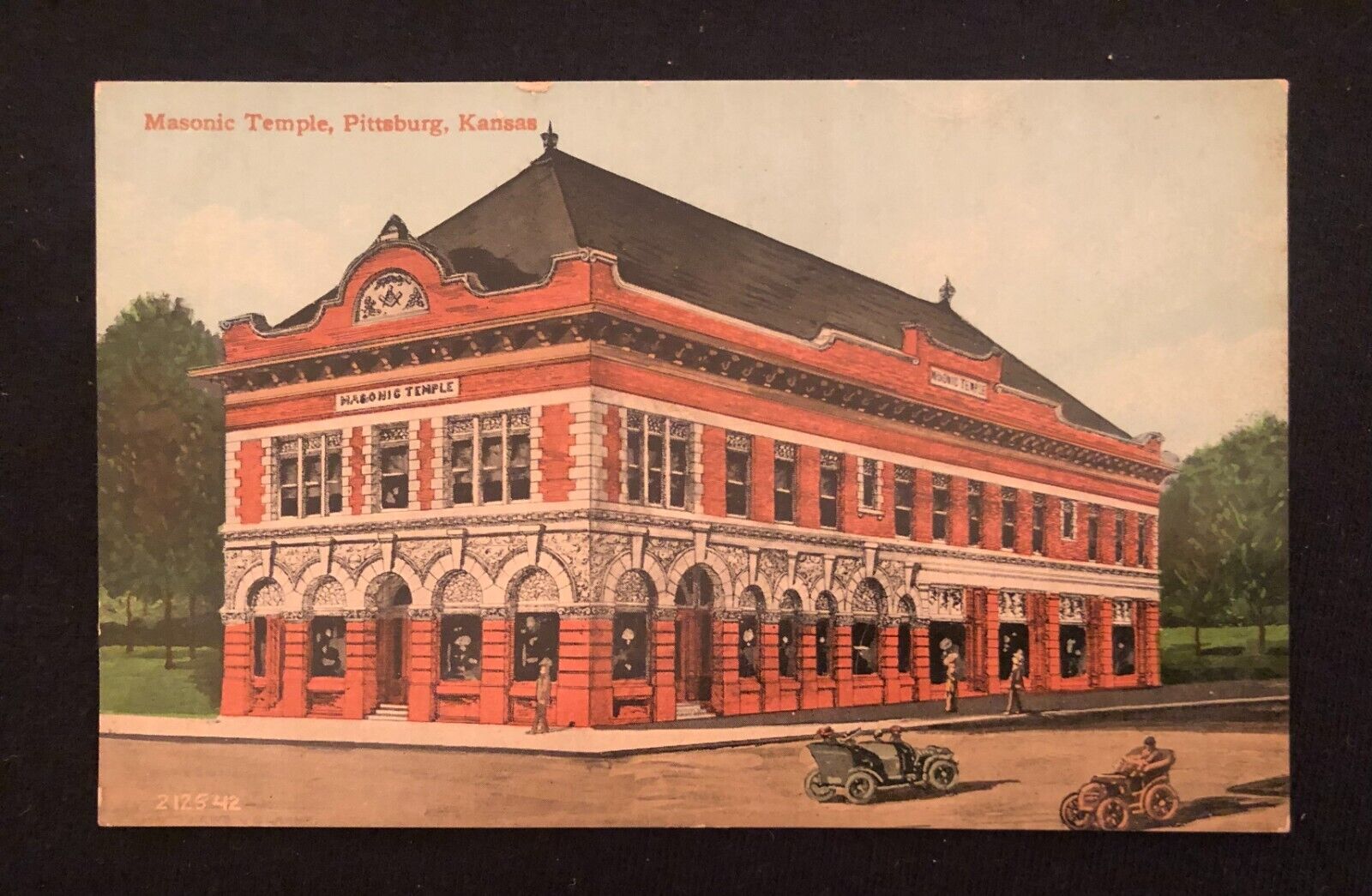 Early 1900s Masonic Temple Pittsburg, Kansas Vint Color Post Card Unused 