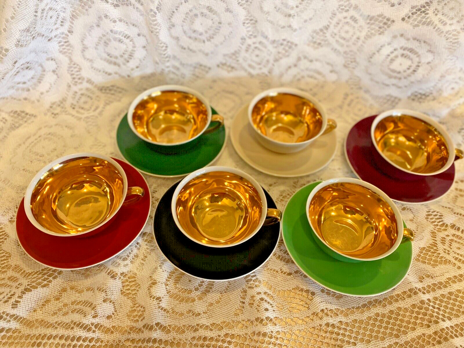 Vintage GDA Limoges Set of 6 Cups & Saucers - Made in France (1902-1941)
