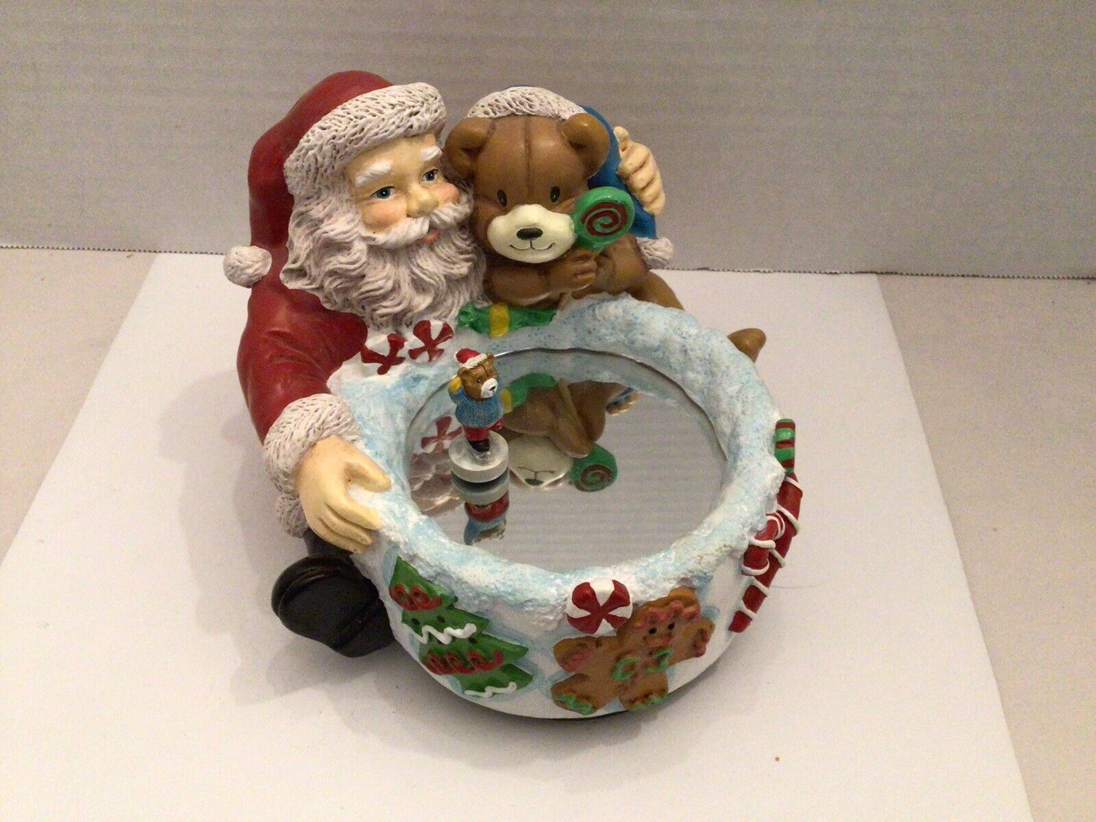 Santa Music Box W/ Skating Bear Works Plays “We Wish You A Merry Christmas”