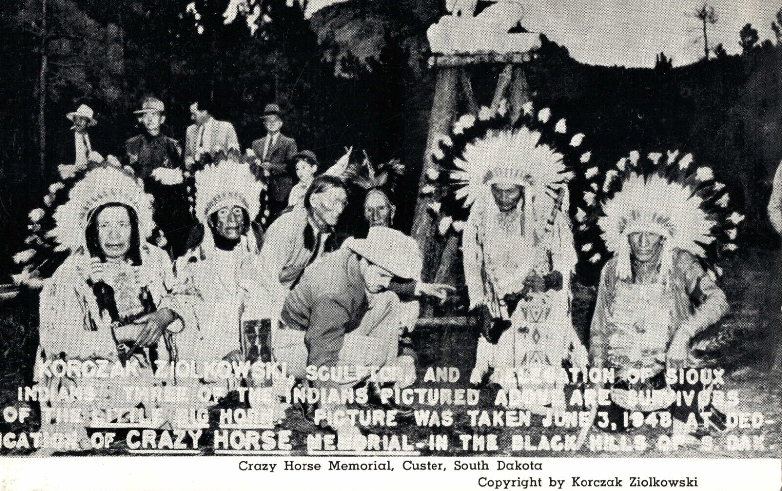 Dedication 1948 Crazy Horse Memorial Sioux Indians Korczak Ziolkowski Postcard