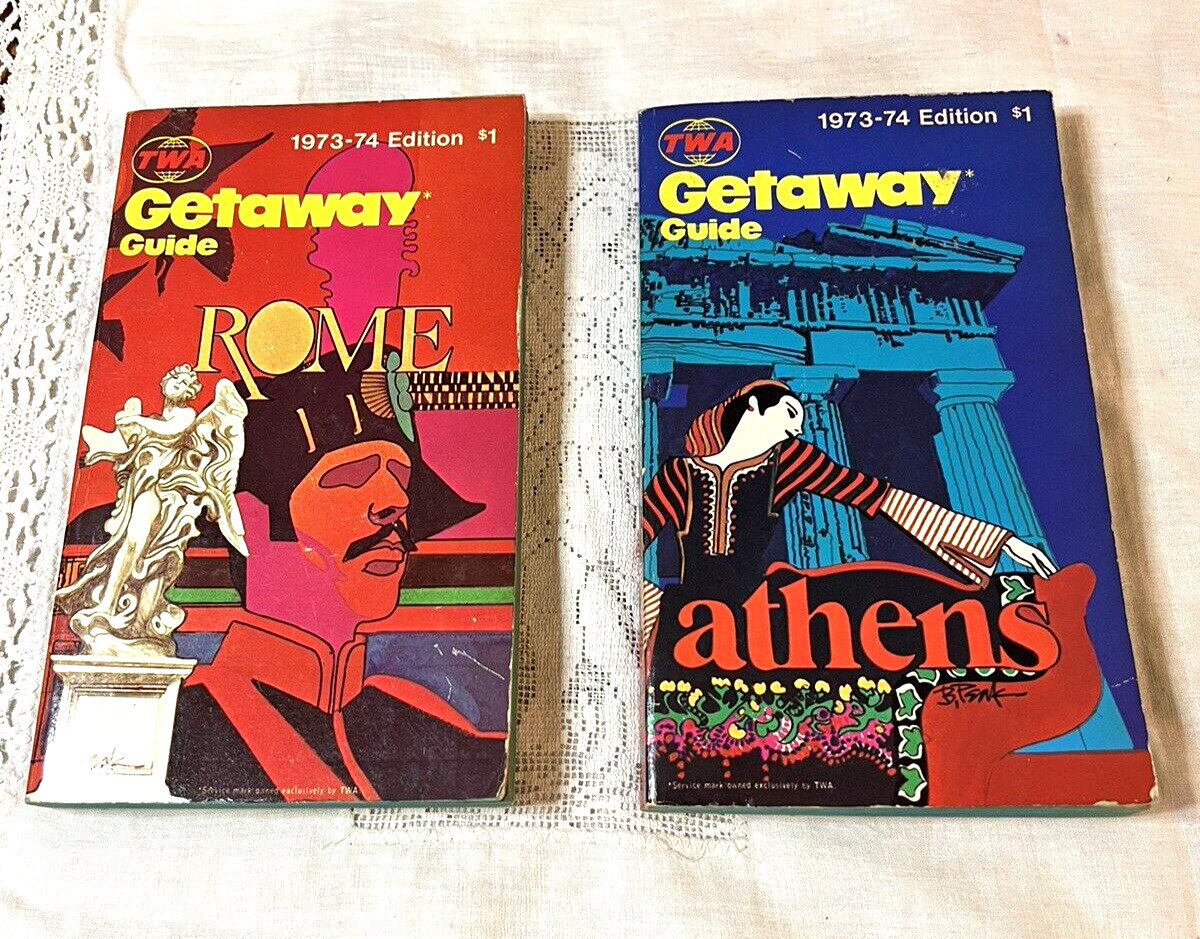 TWO VTG TWA Getaway Guide Books Athens & Rome 1973-74 Editions Great Condition