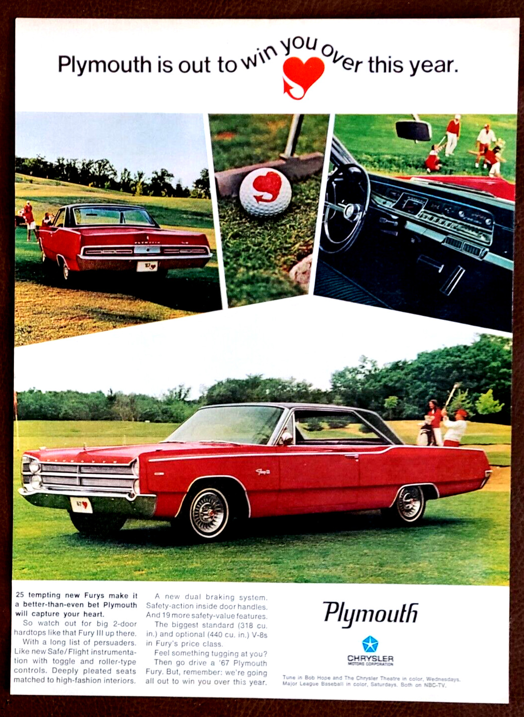 1967 Red Plymouth Fury 2-Door Hardtop Vintage Print Ad