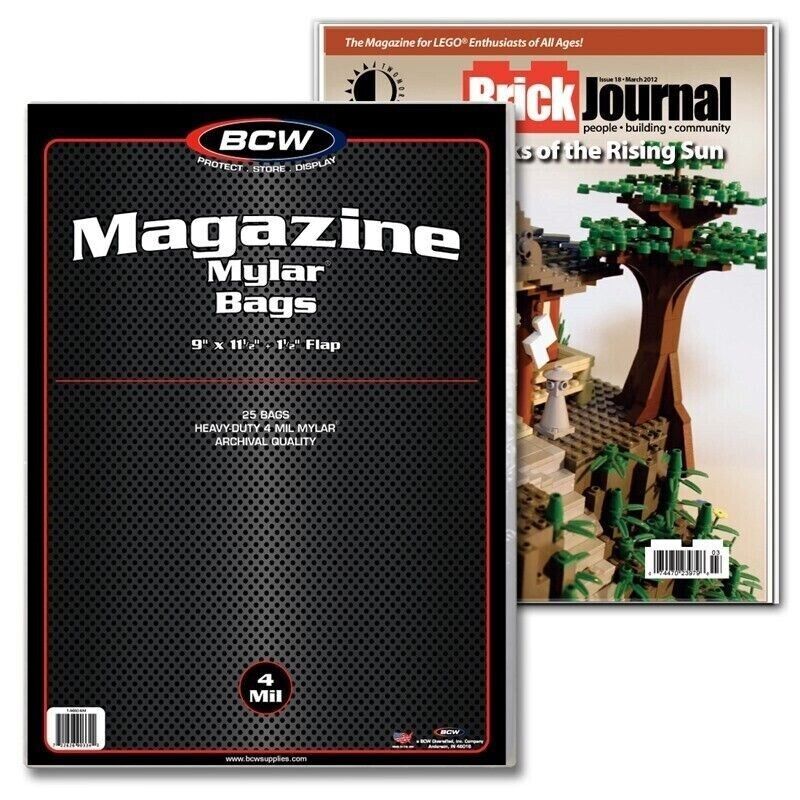 Pack of 25 BCW Magazine Size 4 Mil Mylar Bags archival acid free soft covers
