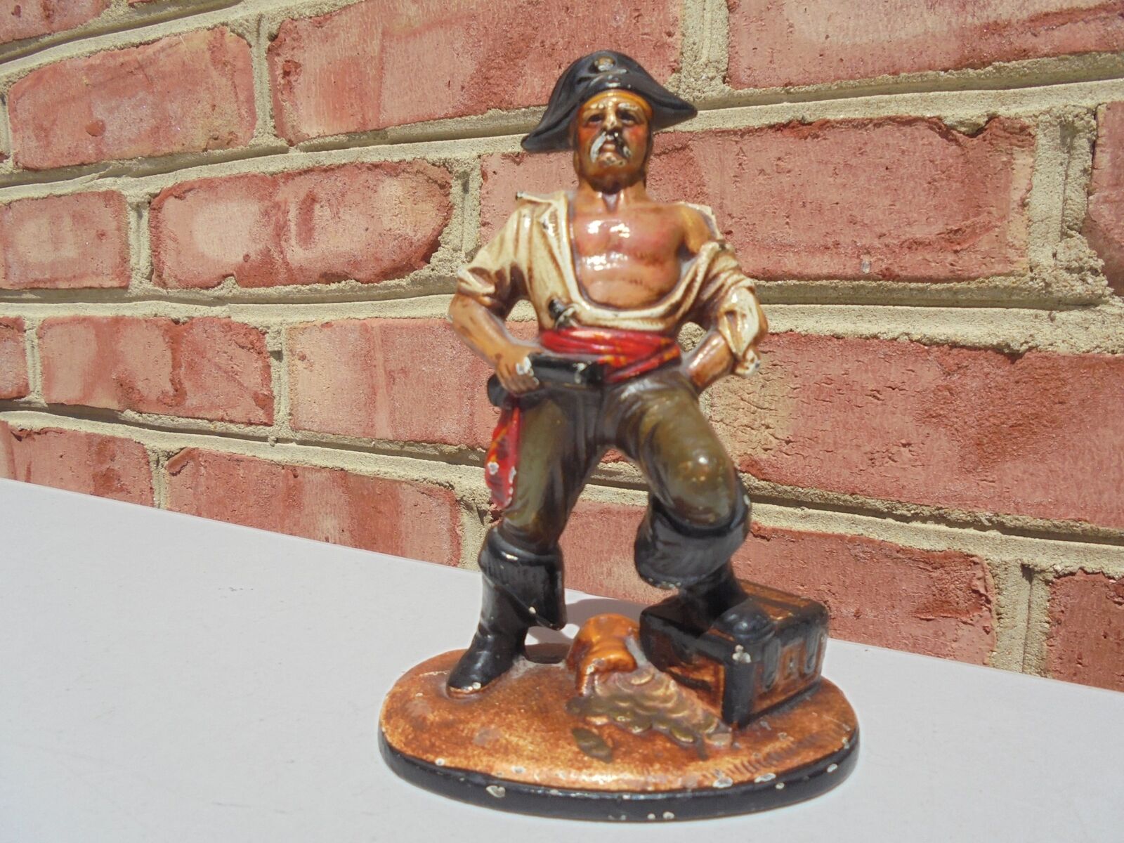 Antique Vintage Painted Cast Iron Pirate Bookend 5 3/4\