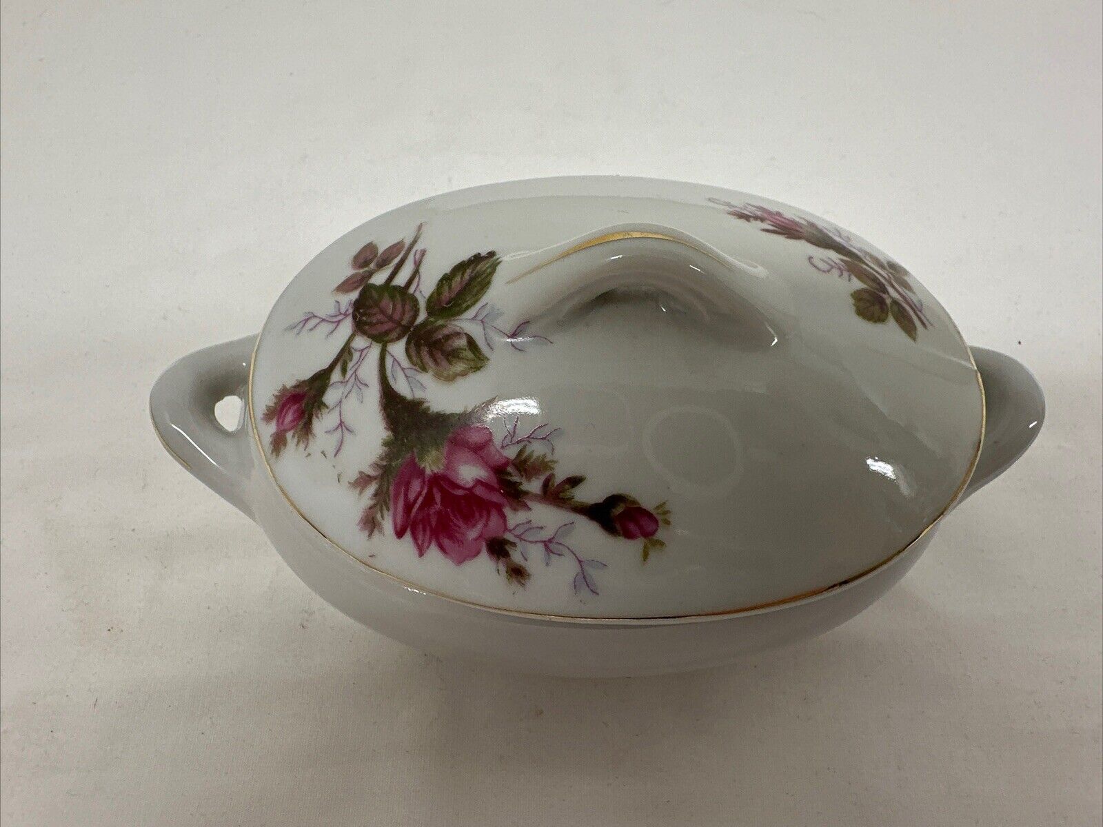 Vintage Hand Painted Sugar Bowl With Lid Pink Roses And Gold Accents Japan