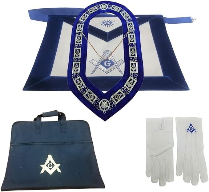 Masonic Apron Master Mason Square and compass with G Apron Case Chain collar