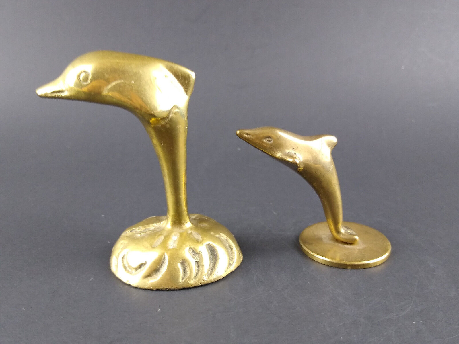 Vintage Leonard Brass Dolphin Porpoise Small Figurine and 1 Smaller Unmarked 