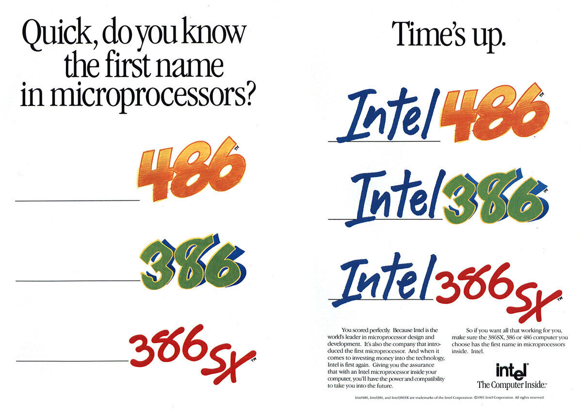 1991 Intel: First Name in Microprocessors Vintage Print Ad