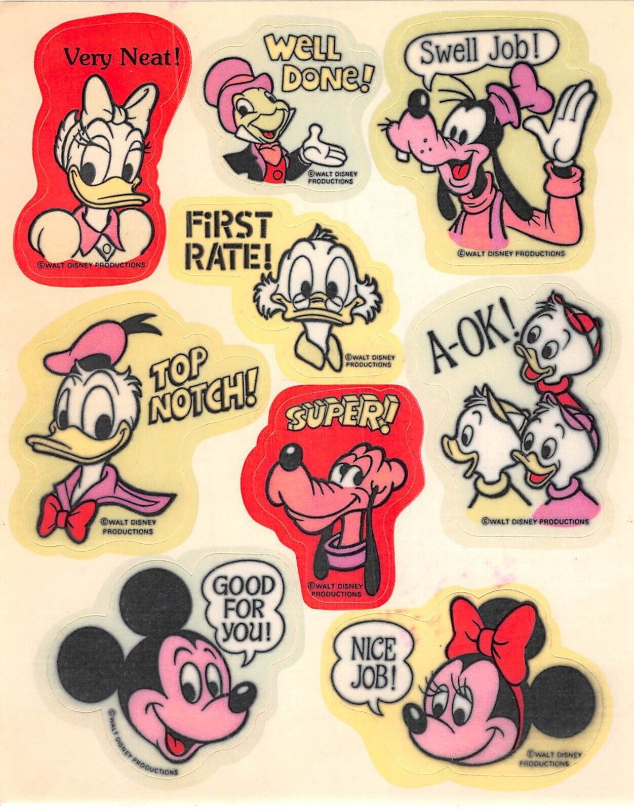 Vintage Walt Disney Productions Stickers Mickey Mouse Donald Duck, etc.
