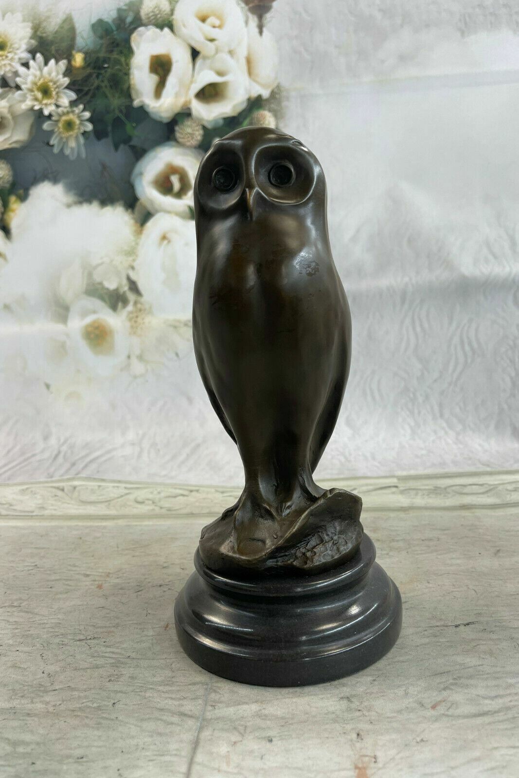 Bronze Owl Falcon Tall on Marble Base Modernist Modern Art Deco Figurine Artwork