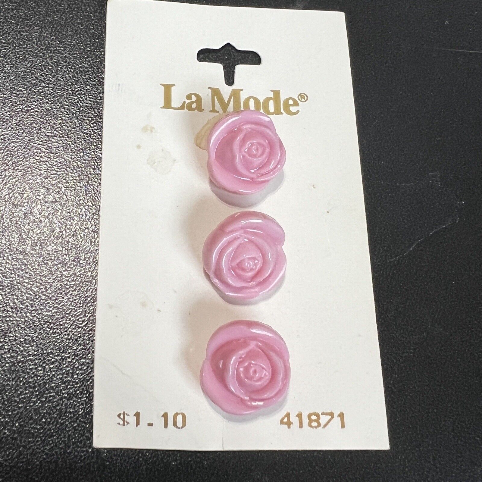 Vintage La Mode Pink Rosebud Buttons Made in Italy 5/8” 16mm 3 Count NWT 