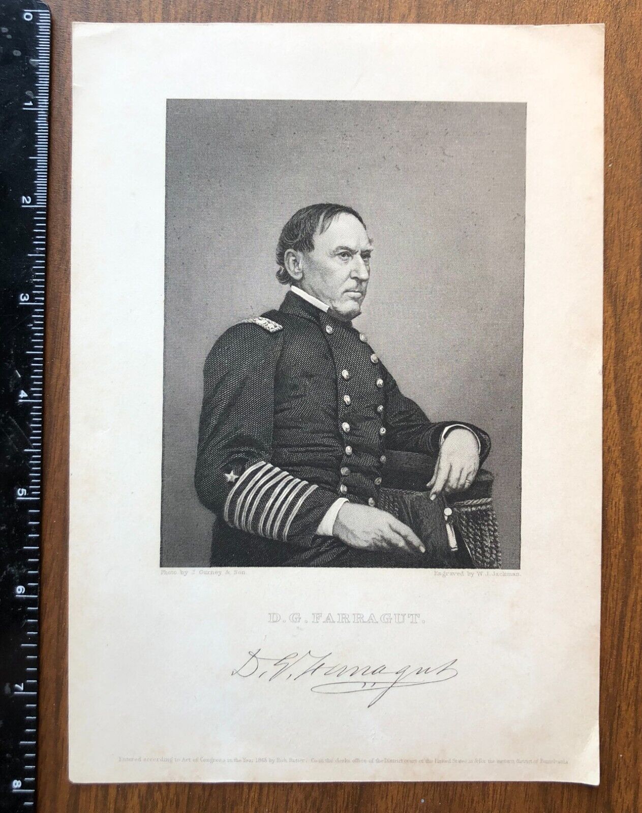 Civil War Admiral David Farragut fine steel engraving 1868