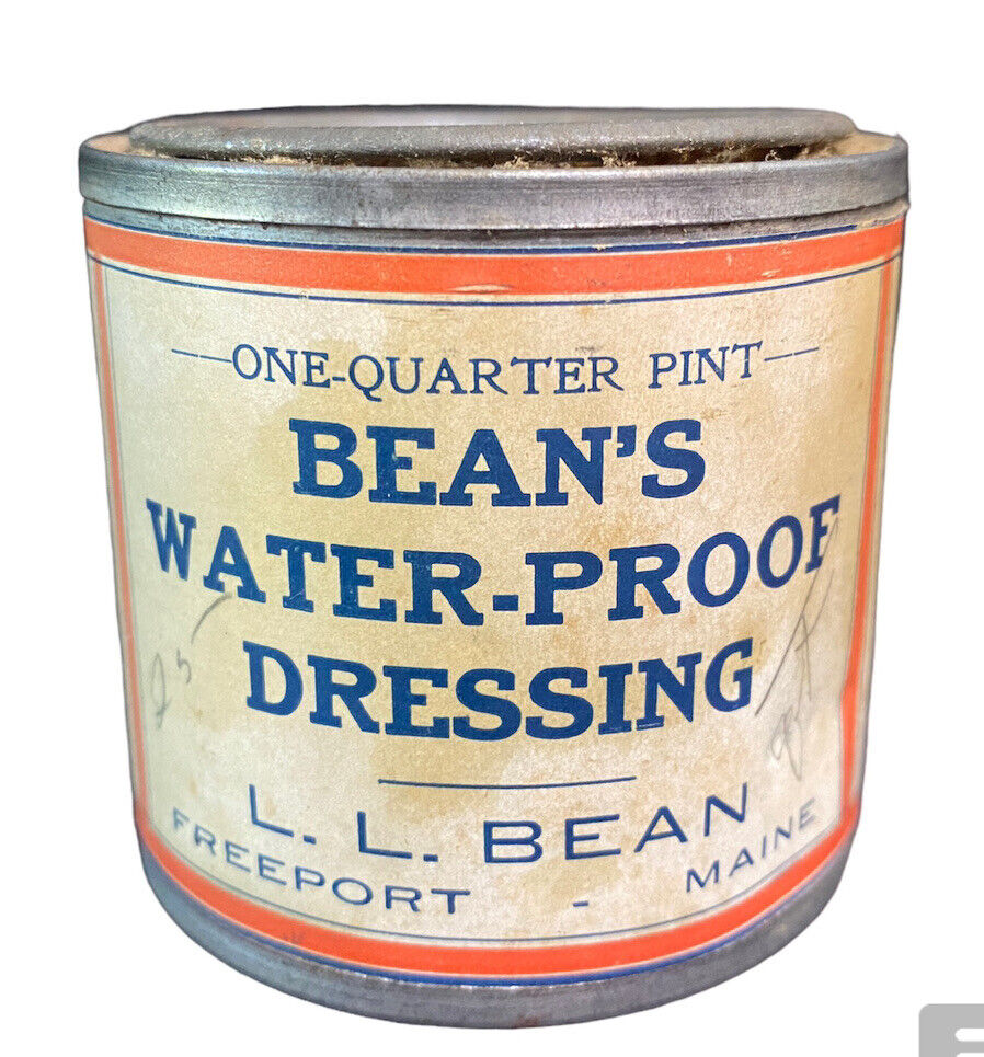 Vintage  LL BEAN\'S Water-proof Dressing 1/4 Pt Can Paper Label Collectible Maine