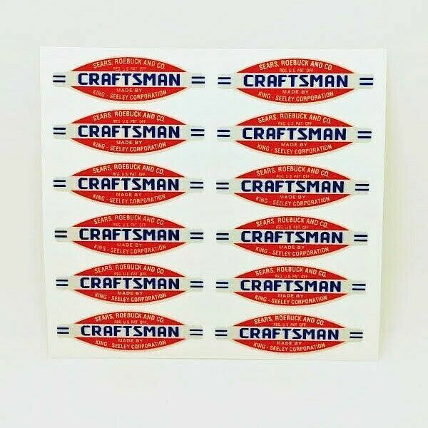 1.75 Inch CRAFTSMAN TOOLS KING SEELEY x 12 DECALS, Vintage Style Vinyl Stickers