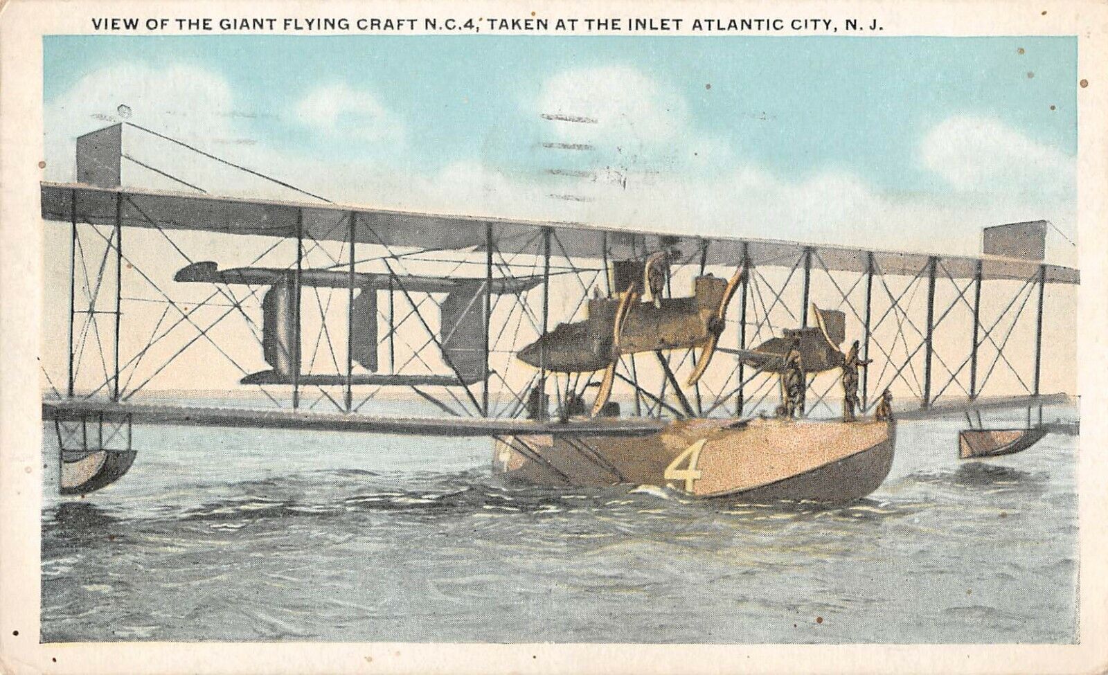 Vtg 1920 View of The Giant Flying Craft N.C.4. Atlantic City N.J. Postcard
