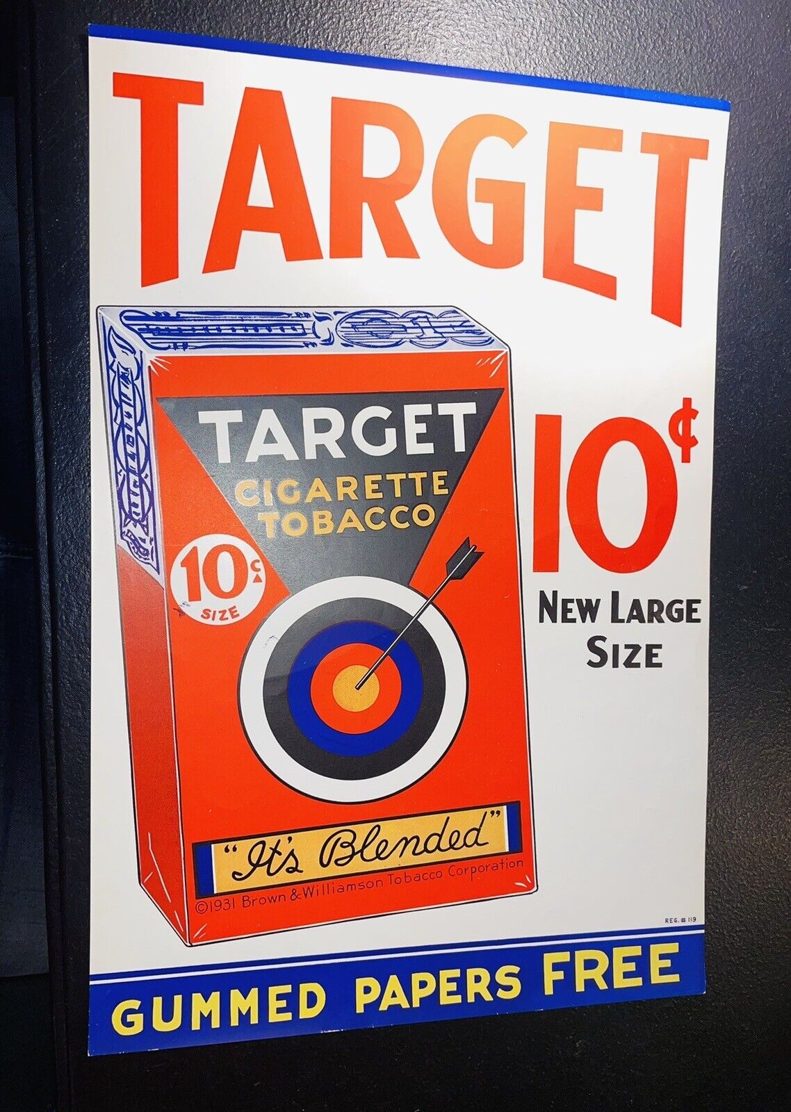 ORIGINAL NOS 1931 Target 10 Cent Cigarette Tobacco Advertising Sign Poster
