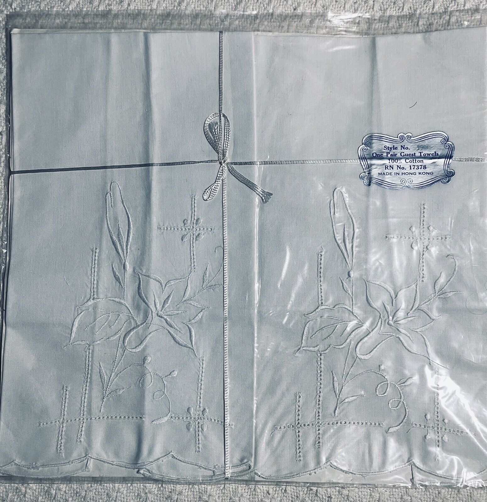 Pair of Vintage Cotton Embroidered Guest Towels still in Original Package