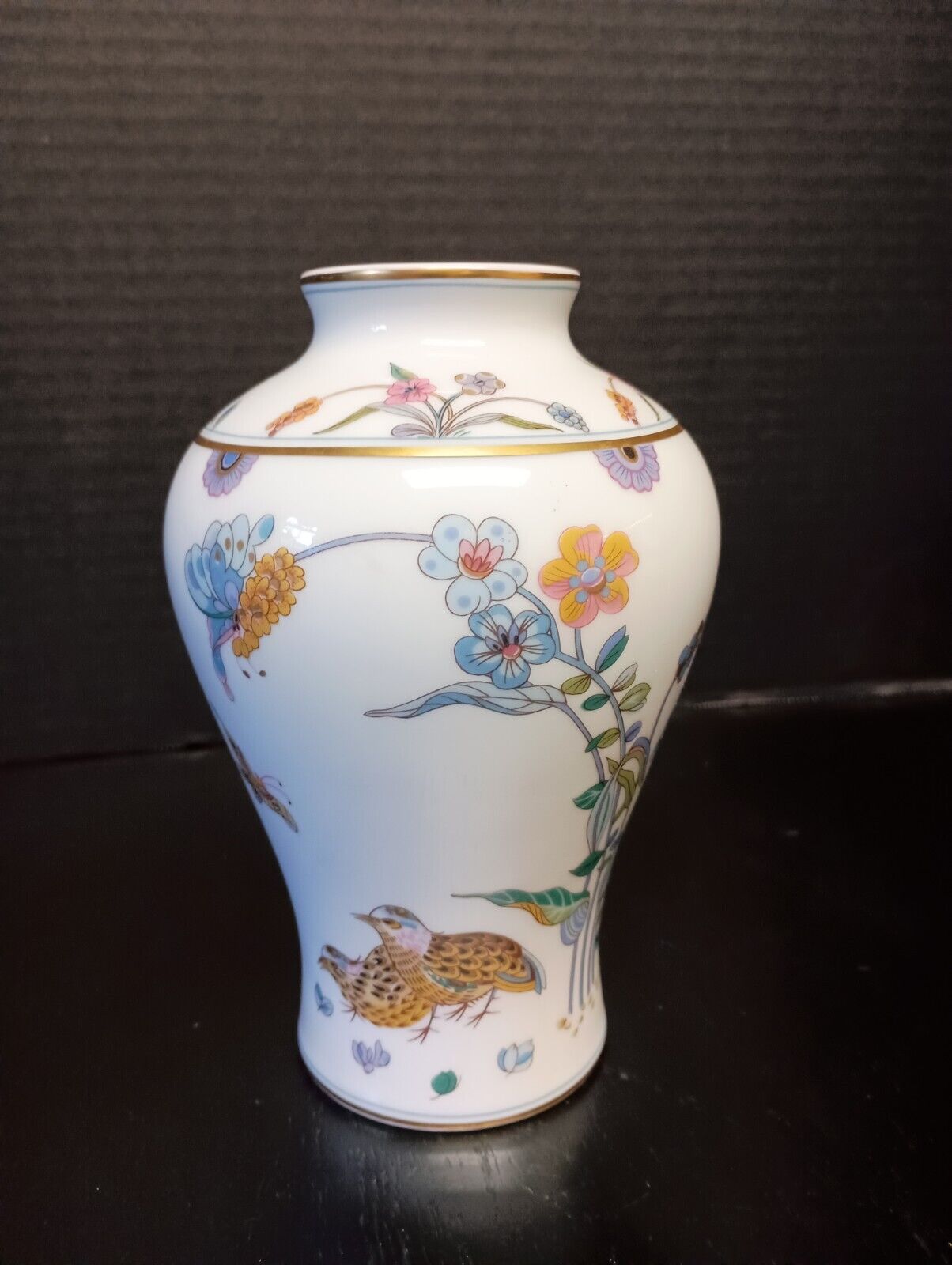 Vintage MCM Haviland Limoges Golden Quail Pattern Porcelain Vase