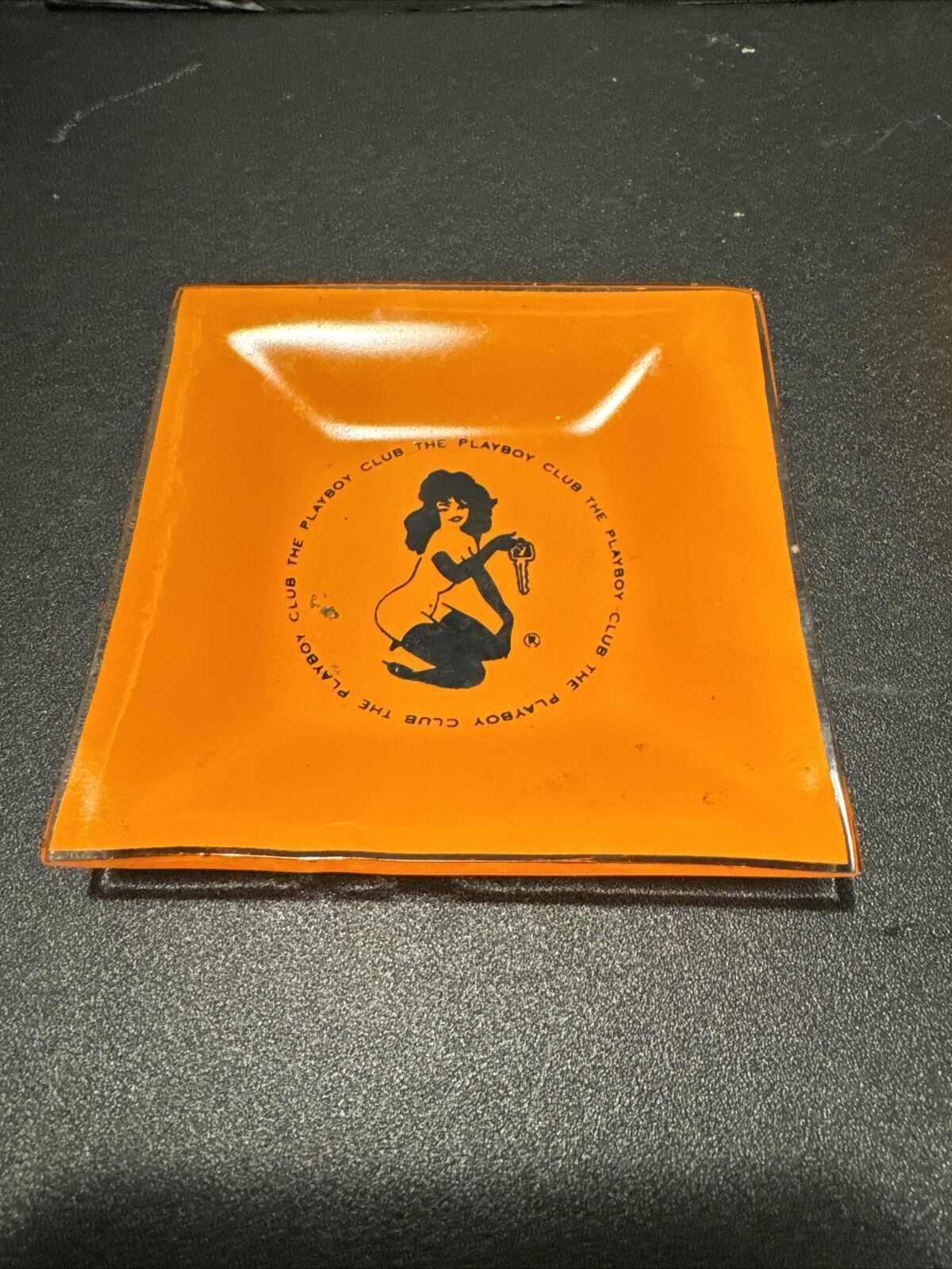 Vintage The Playboy Club Orange Glass Ashtray 3.75\