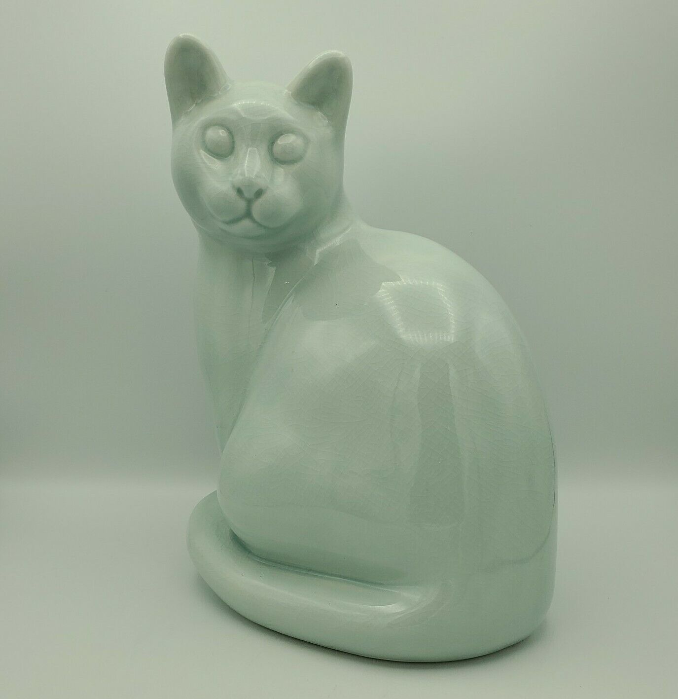 Sitting Celadon Cat Green Figurine Large Kitty Seated 11\