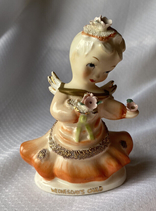 Vintage Lefton Wednesday’s Child Angel Figurine Hand Painted Japan 4\
