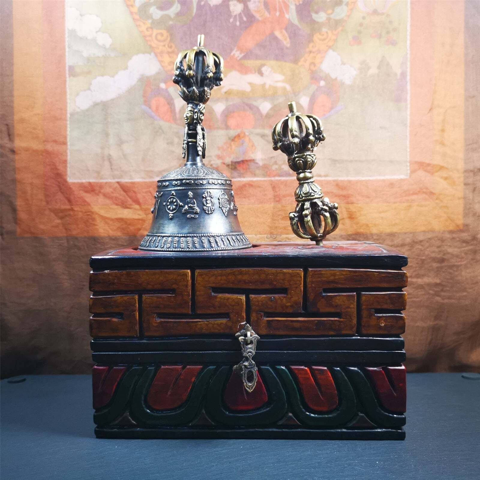 Gandhanra Vintage Vajra & Bell Set,Tibetan Buddhism (Vajrayana) Ritual Implement
