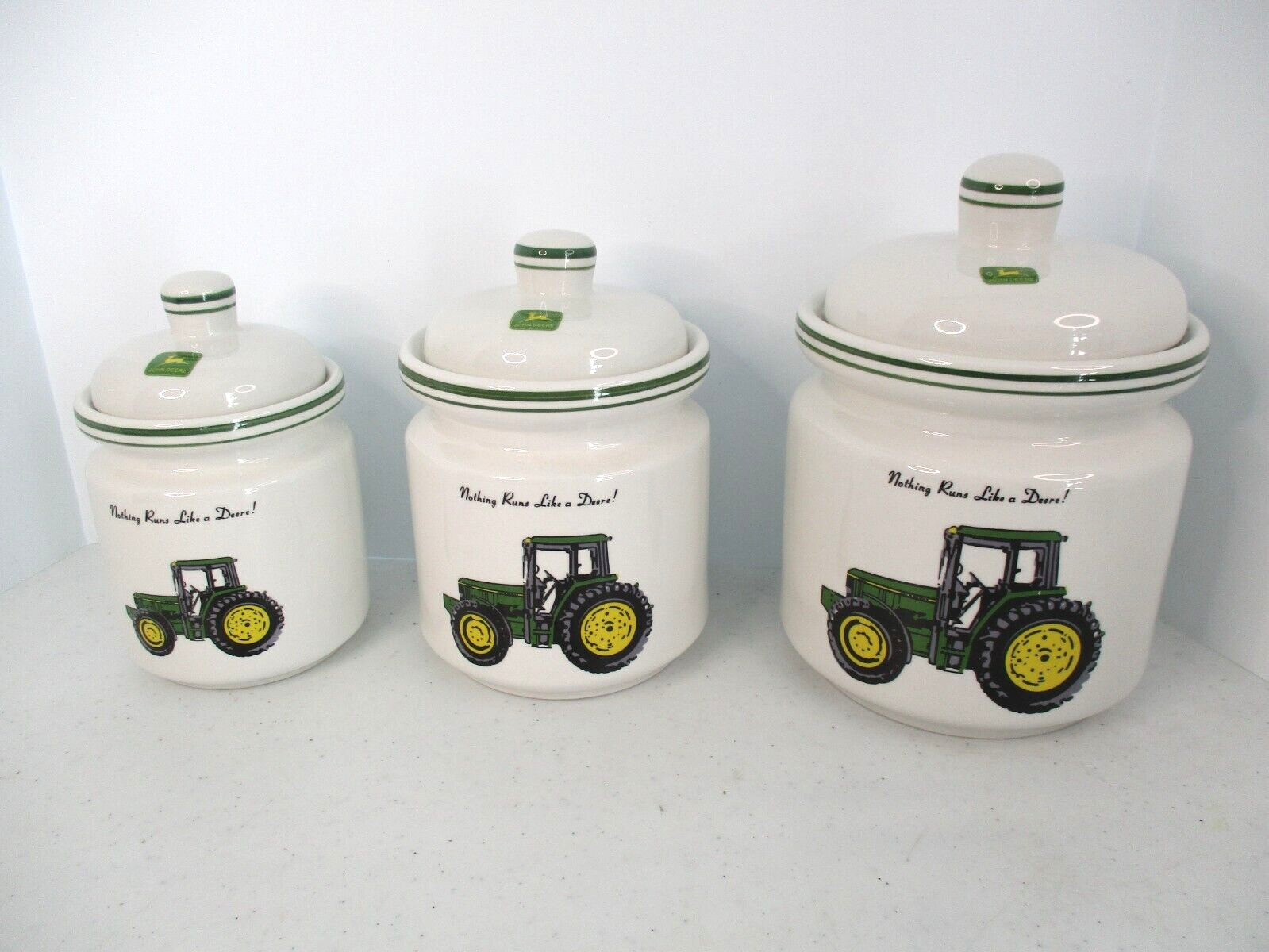 Vintage John Deere Tractor 3 Piece Kitchen Canister Set by Gibson READ
