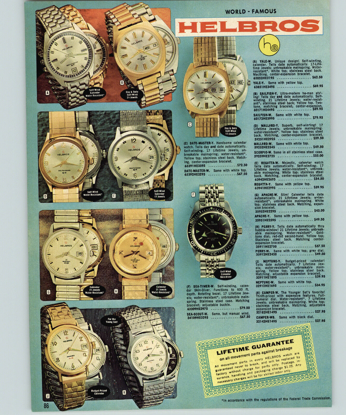 1971 PAPER AD Helbros Wrist Watch Sea Timer W Date Master Calendar Yale Sailfish
