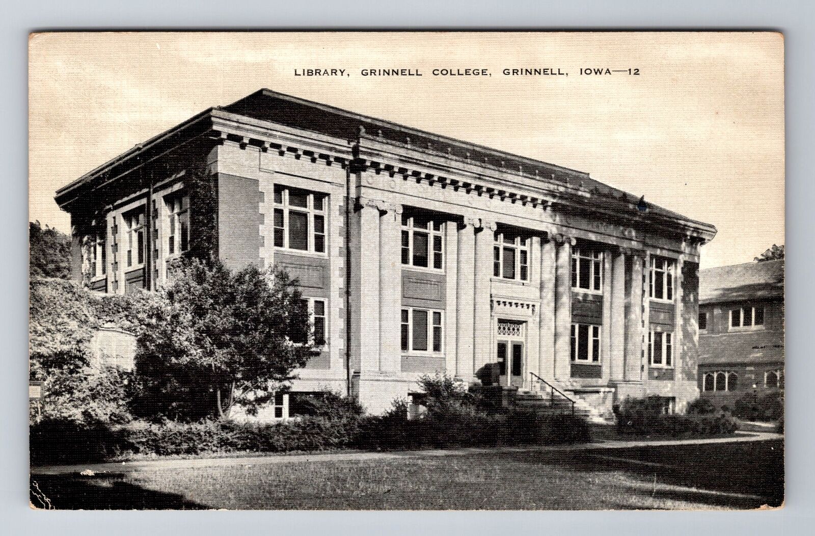 Grinnell IA-Iowa Library, Grinnell College, Antique, Vintage Postcard