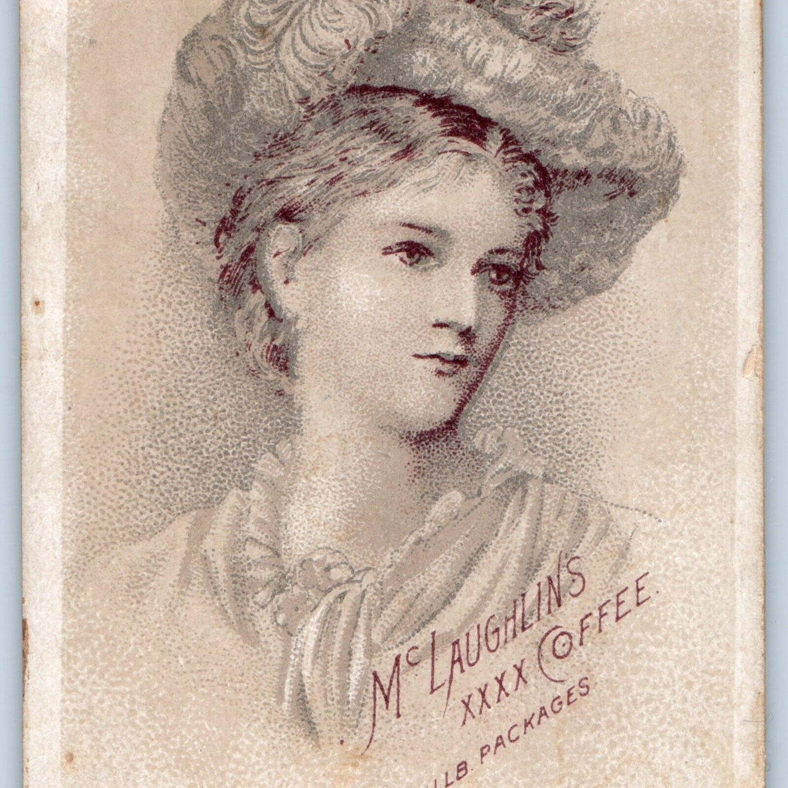c1880s McLaughlin\'s Coffee 1 Lb. Housekeepers Hints Trade Card Small Woman C8