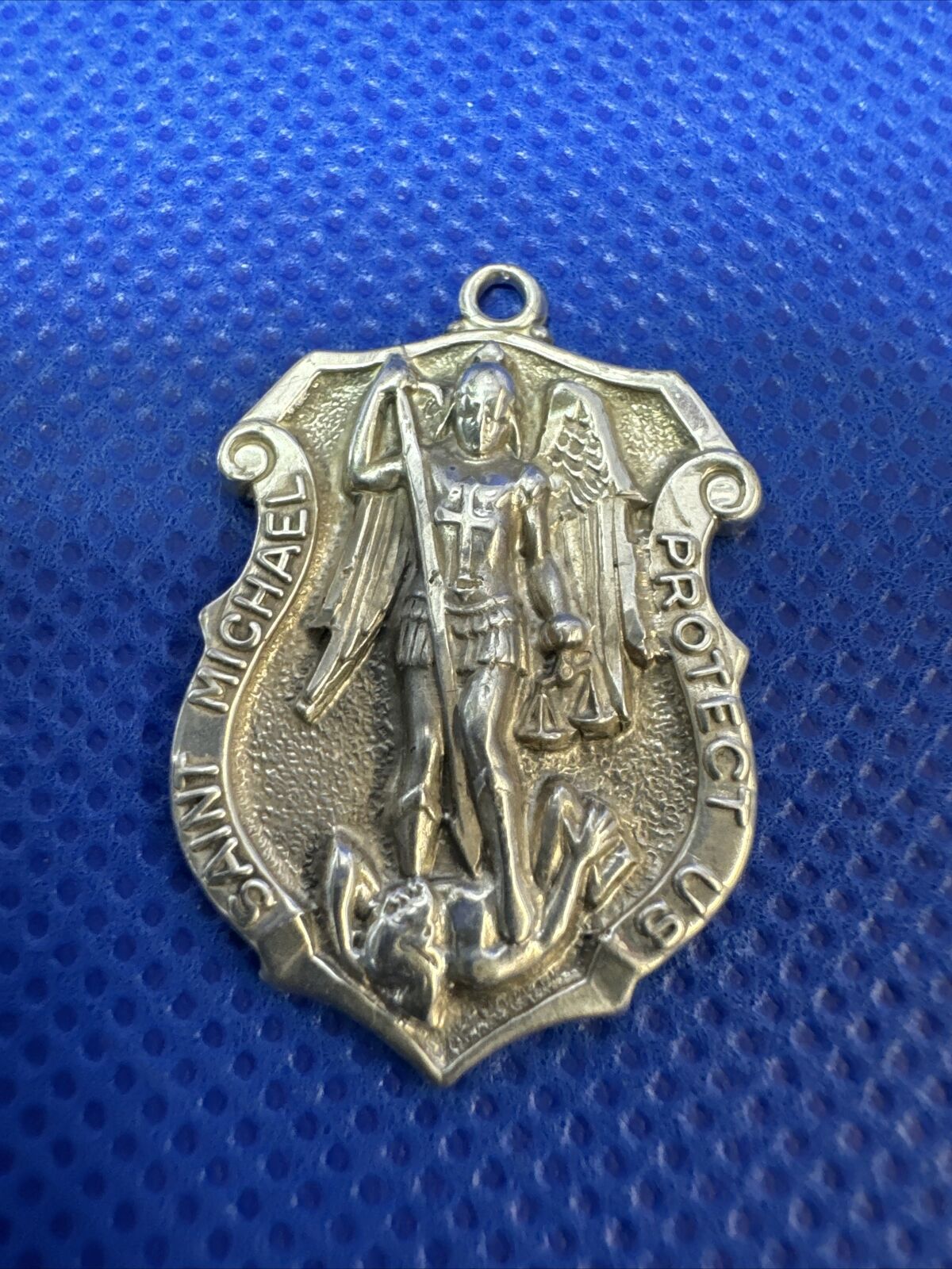 Vintage **Sterling Silver**  St. Michael Archangel Medal Pendant Charm.8.7 Grams