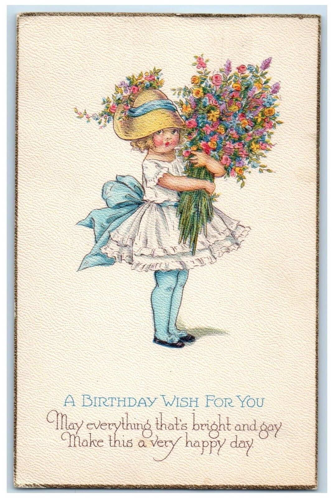 c1910's Happy Birthday Pretty Little Girl Flowers Bundle Posted Antique Postcard
