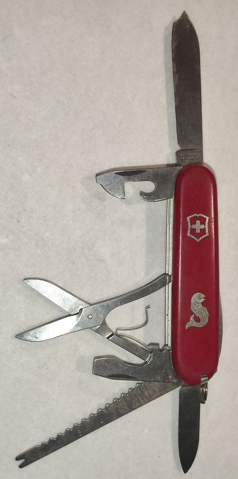 Vintage Victorinox Fisherman Swiss Army Knife 91mm Red **Missing Toothpick**