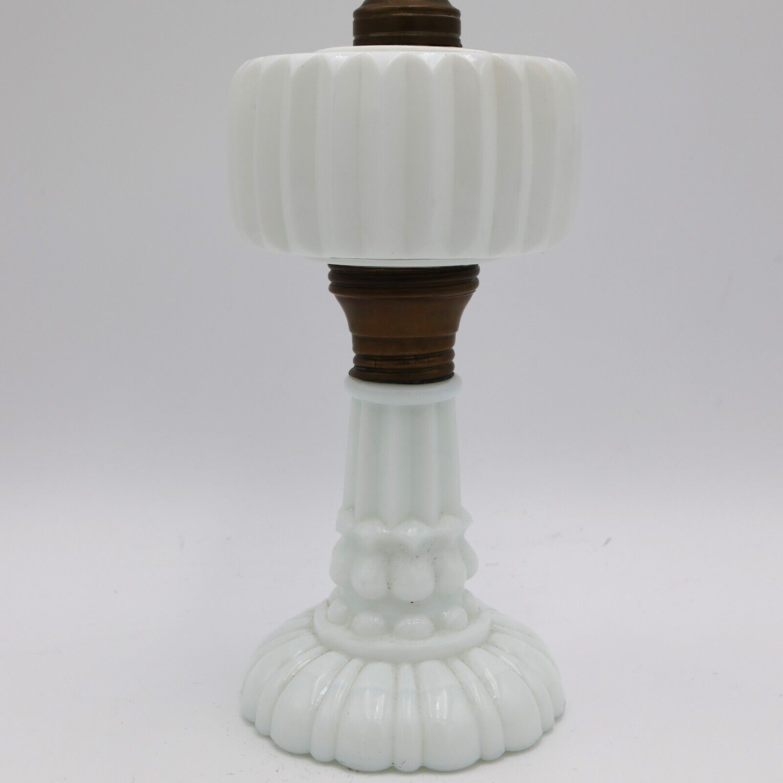 Antique Milk Glass Victorian Pedestal Stand Oil Lamp c1890s Good Condition