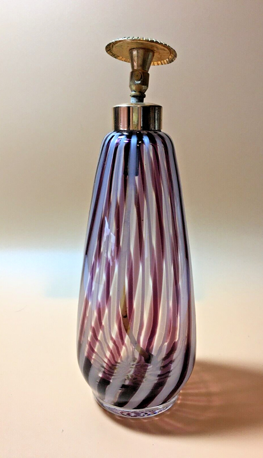 Vintage Hand Blown Glass Red & White Stripped Perfume Bottle  6 1/2 Tall - Tags
