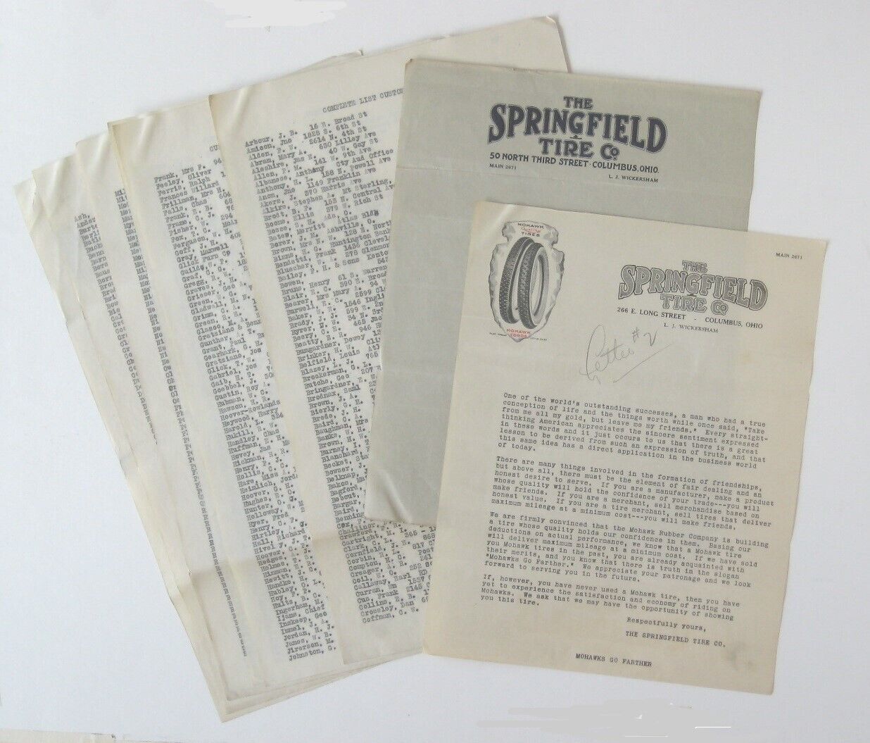1925 MOHAWK TIRE DEALER Columbus Ohio Customer List Company Letterheads Artwork