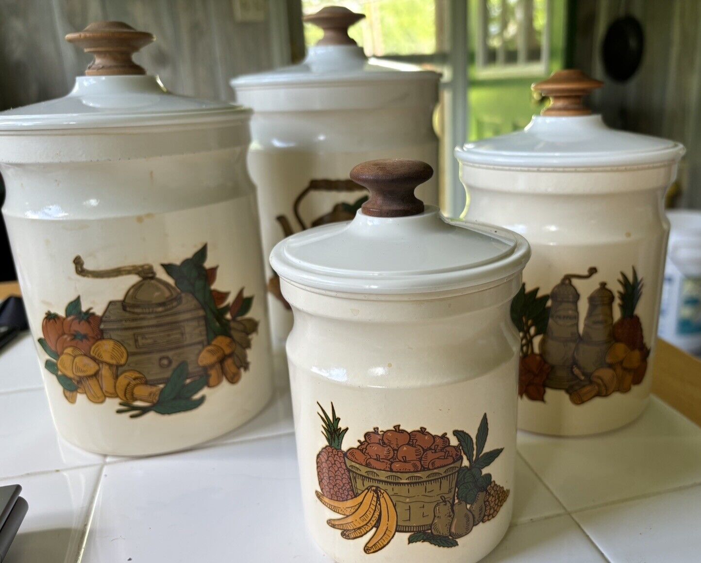 Set Of 4 Mid Century Decorative metal Canister Set