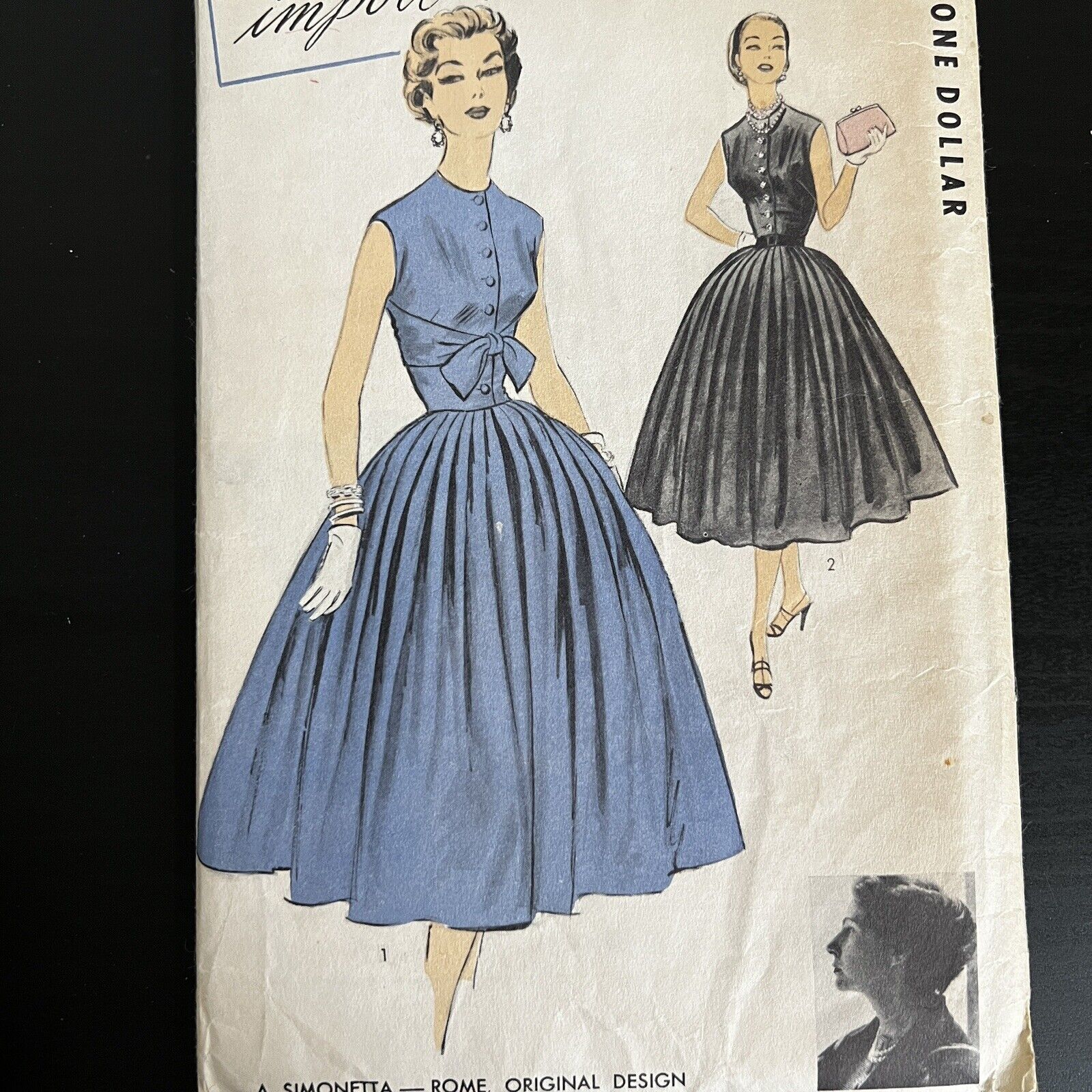 Vintage 1950s Advance Import 103 Simonetta Draped Dress Sewing Pattern 14 XS CUT