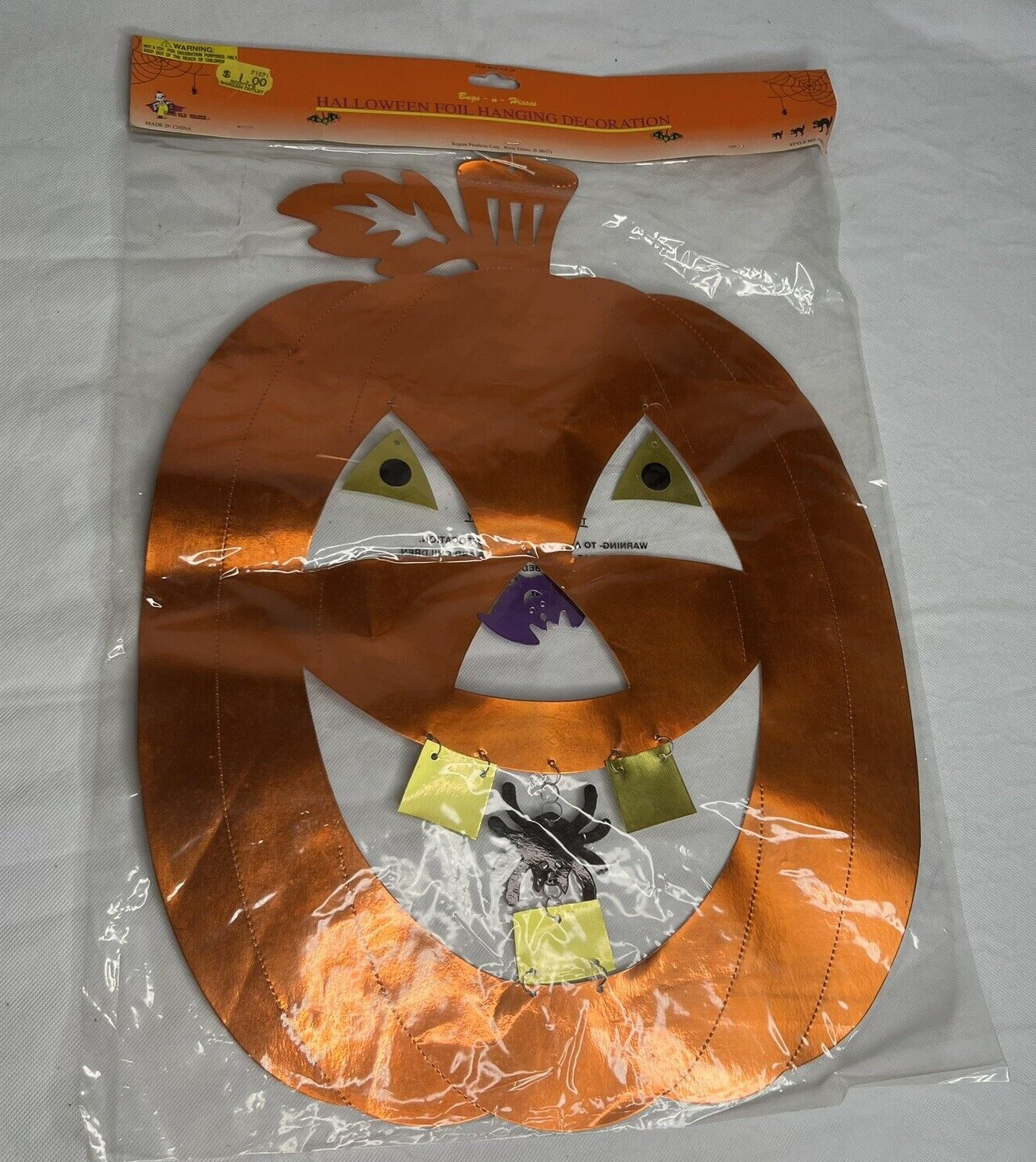 NOS Vintage Large Die Cut Halloween Pumpkin Metallic Foil in Package