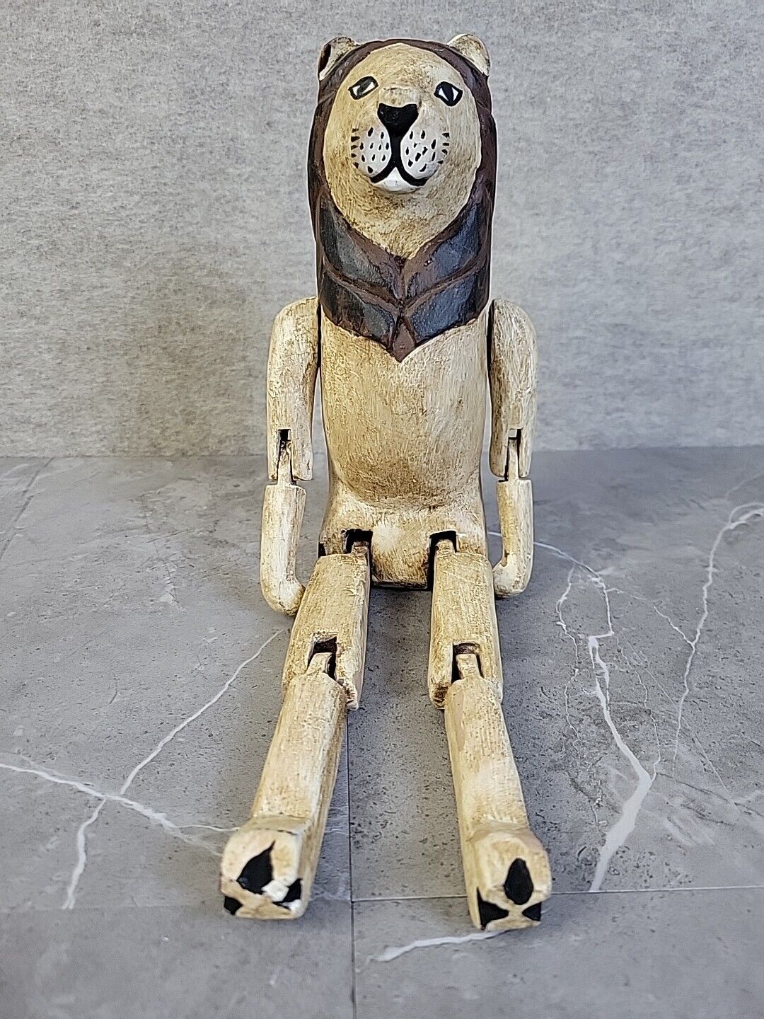 Vintage Lion Carving Handmade Movable Arms Legs Mantle Piece Decoration 